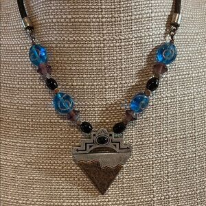 Chico's Blue and Black Beaded Necklace